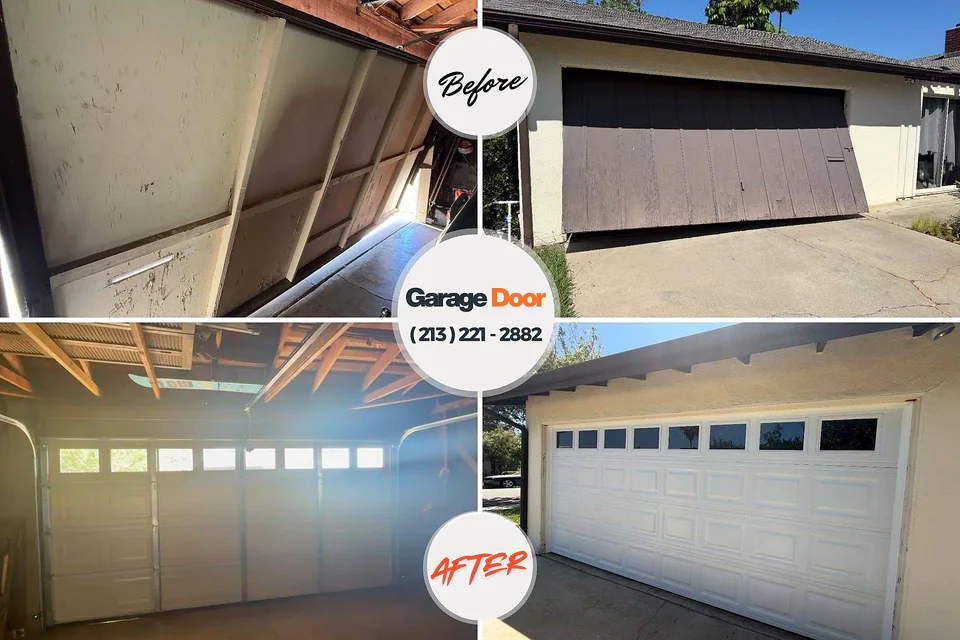 Before and after: garage door repair Kirkwood, MO
